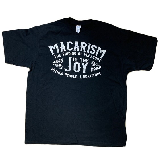 Port & Company T-Shirt Top Black White Graphic MACARISM 100% Cotton Tee 2XL NWOT - Picture 5 of 11